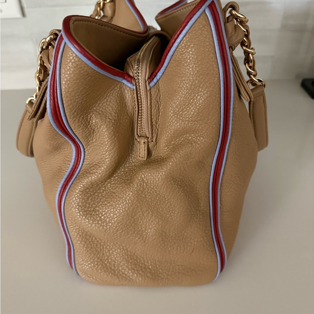 Tory Burch Tan Shoulder Bag with Red and Blue Trim - Picture 3 of 14